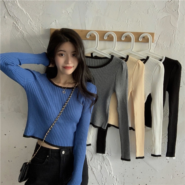 【SALE】Long Sleeves Knit Pakaian Atasan Wanita Lengan Pajang Motif Polos 2599