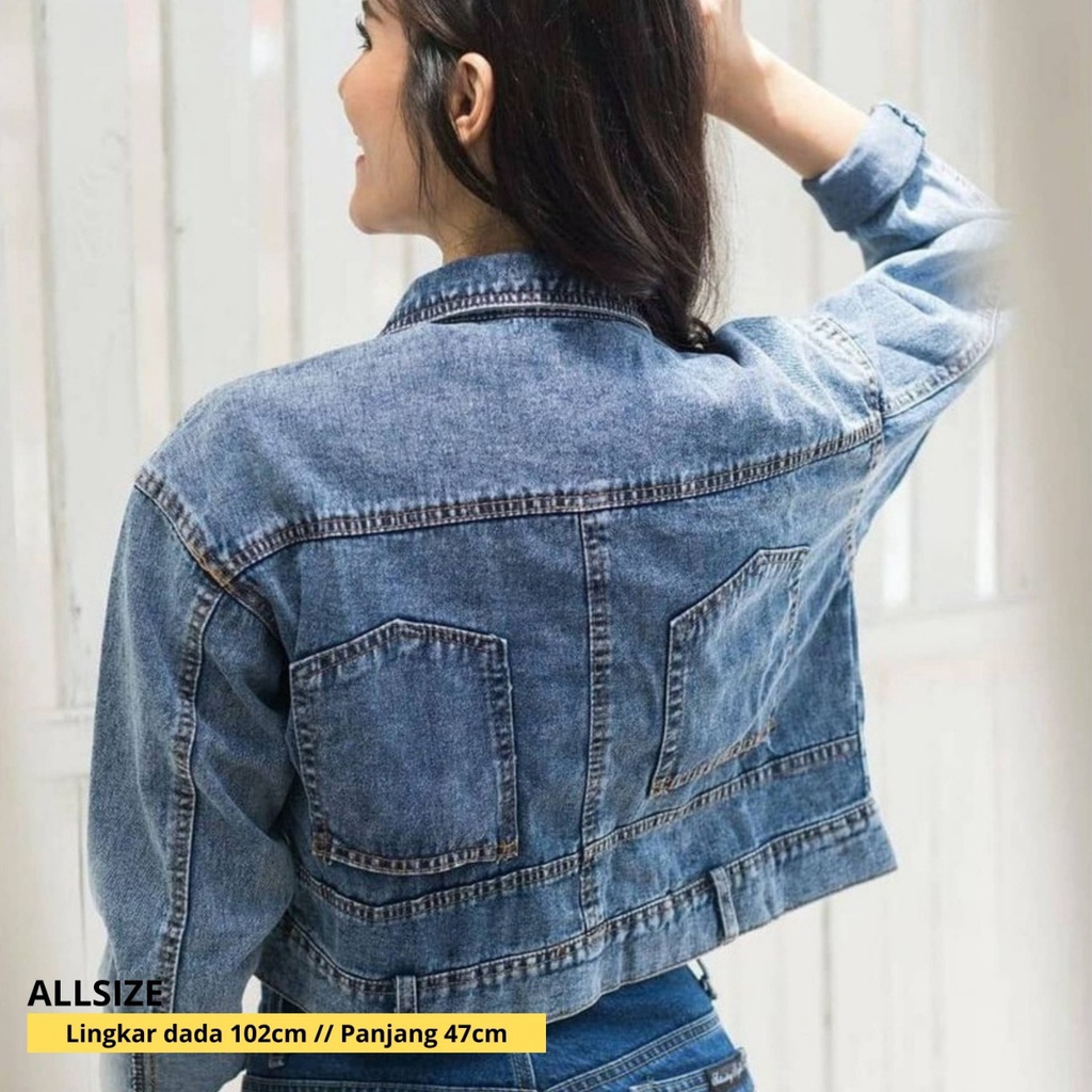 Jaket Jeans Crop Wanita - Jaket Crop Brelet Snow Import - Jaket Crop Wanita Terbaru 2022