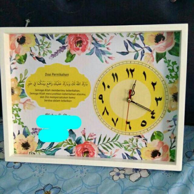 Hiasan Jam Dinding Kaligrafi Untuk Kado Pernikahan Shabbychic Tosca Bisa Custom Nama Dan Tanggal