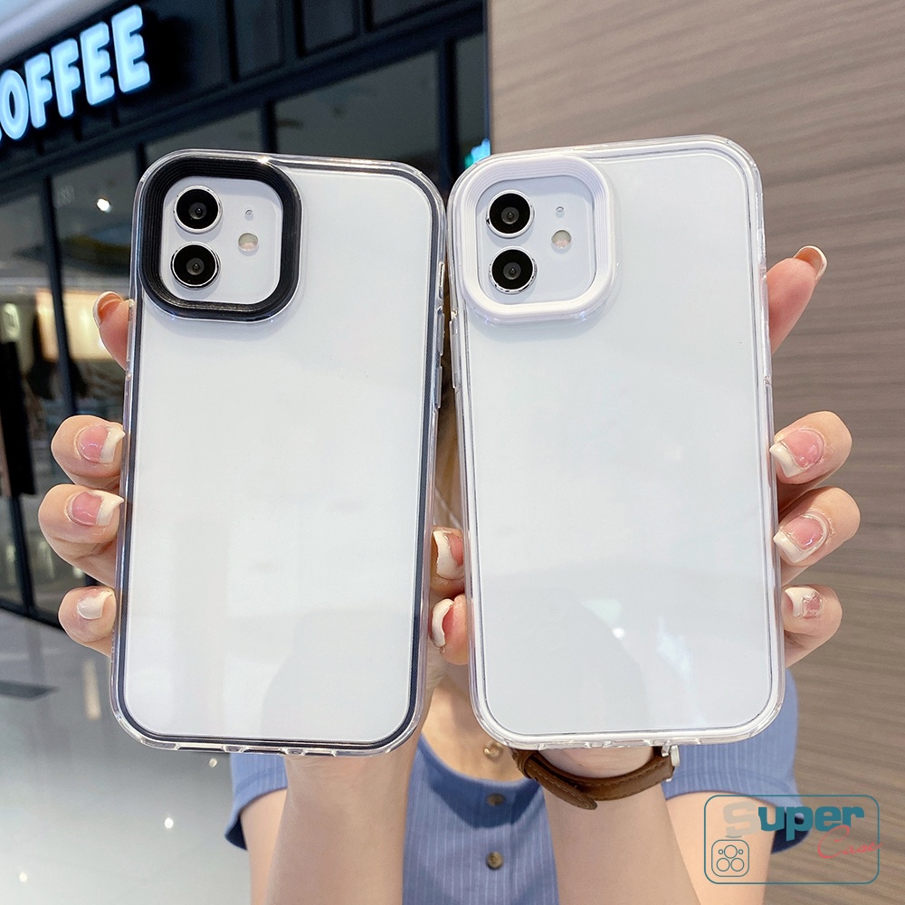 IPHONE Casing Ponsel 3in1 Lembut Warna Permen Bening Kompatibel Untuk Iphone11 14 12 13 Pro Max 7Plus 8Plus 7 8 XR XS Max X SE 2020 Transparan Shockproof Penutup Belakang Silikon