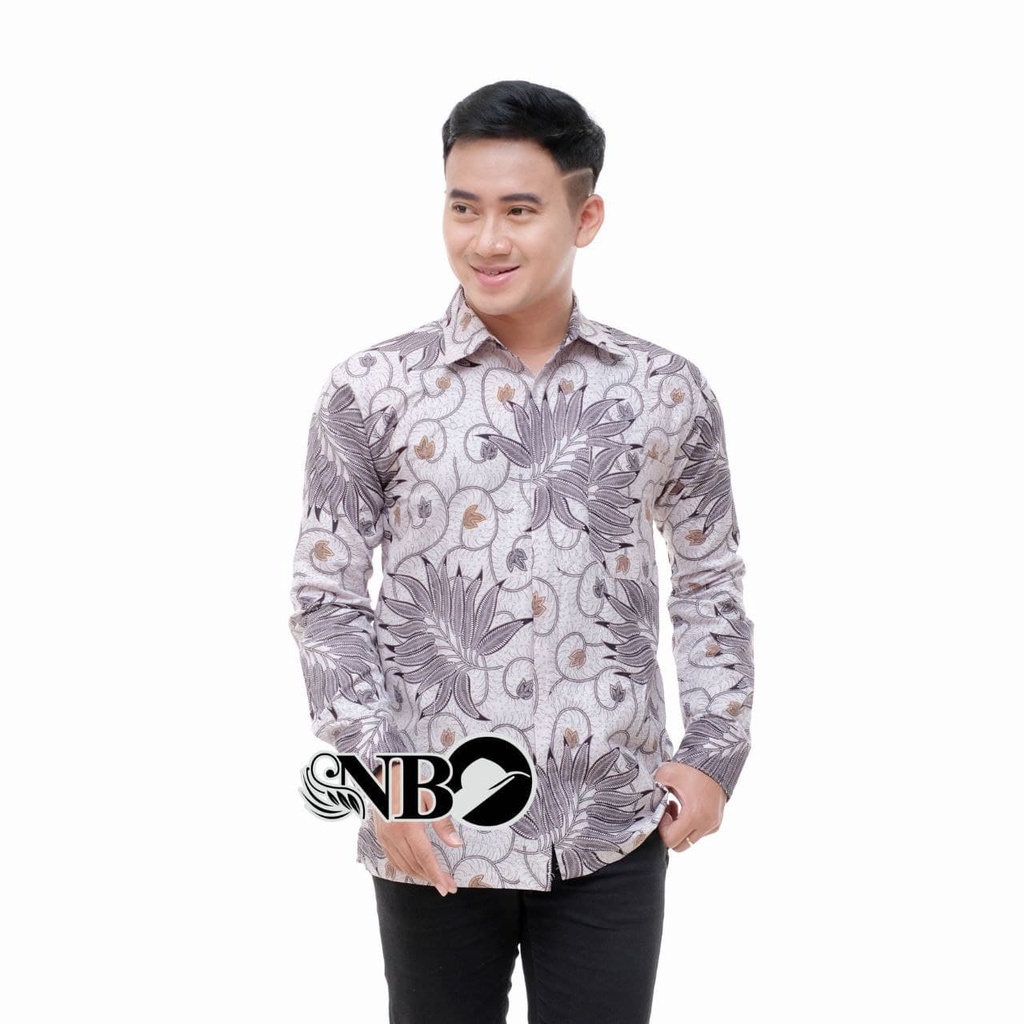 Atasan Batik Wanita Lengan Panjang BATIK BERKAH HRB026 motif KERATONAN Kode 002 size M L XL XXL Reguler-GODONG PUTIH