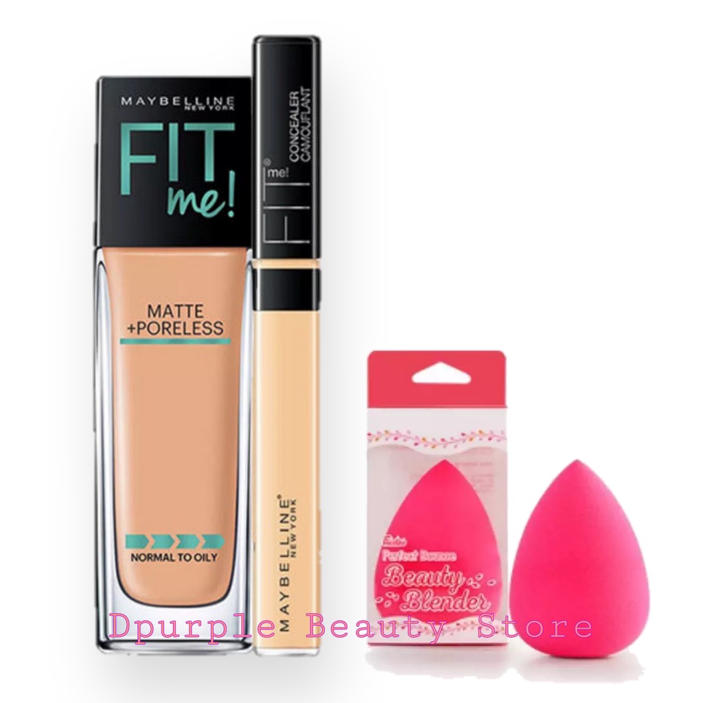 (COD) Fondation + Concealer Maybelline Fit Me Gratis Beauty Blender / Spon telur - Maybelline Fit Me Set Fondation + Concealer + Gratis Beauty Blender