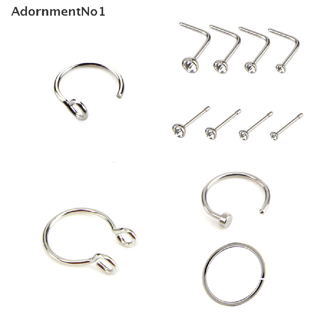 (AdornmentNo1) 12pcs / Set Cincin Tindik Hidung / Tubuh Bahan Surgical Steel Hias Kristal Untuk Wanita