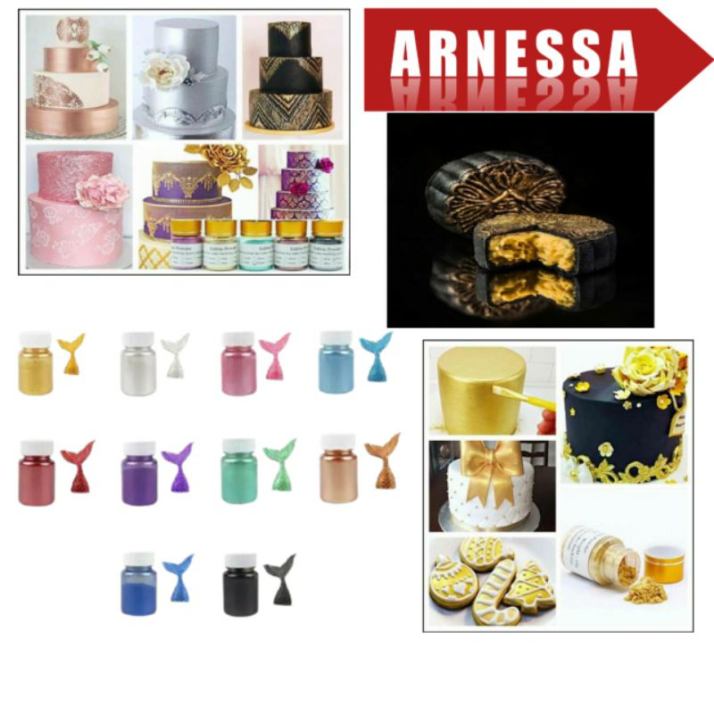 

PROMO serbuk hias kue luster dust 6gr edible gold silver biru halal paket dekorasi kue alas adonan arnessa shop 1m loyang