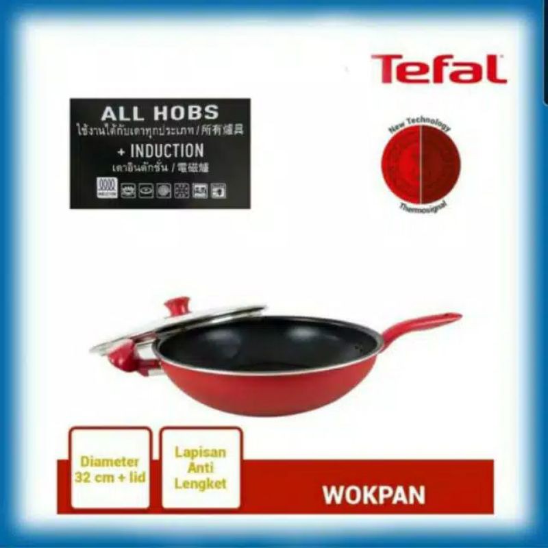 Tefal so chef wok pan 32 cm + lid/Wok pan Tefal 32 cm + tutup /Wok pan 32 cm + tutup kaca