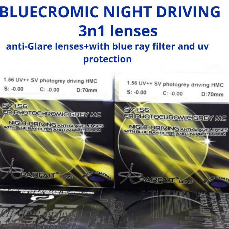 Lensa 3 in 1 Blueray, photochromic, night drive
