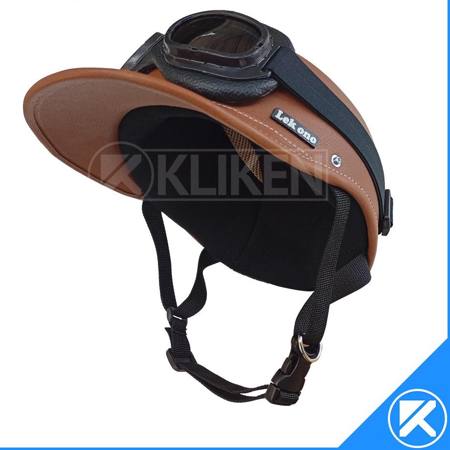 Sangat Nyaman.. Helm Sepeda Atau Berkuda Retro "LEK ONO" Dewasa Kulit Sintetis Dengan Kacamata