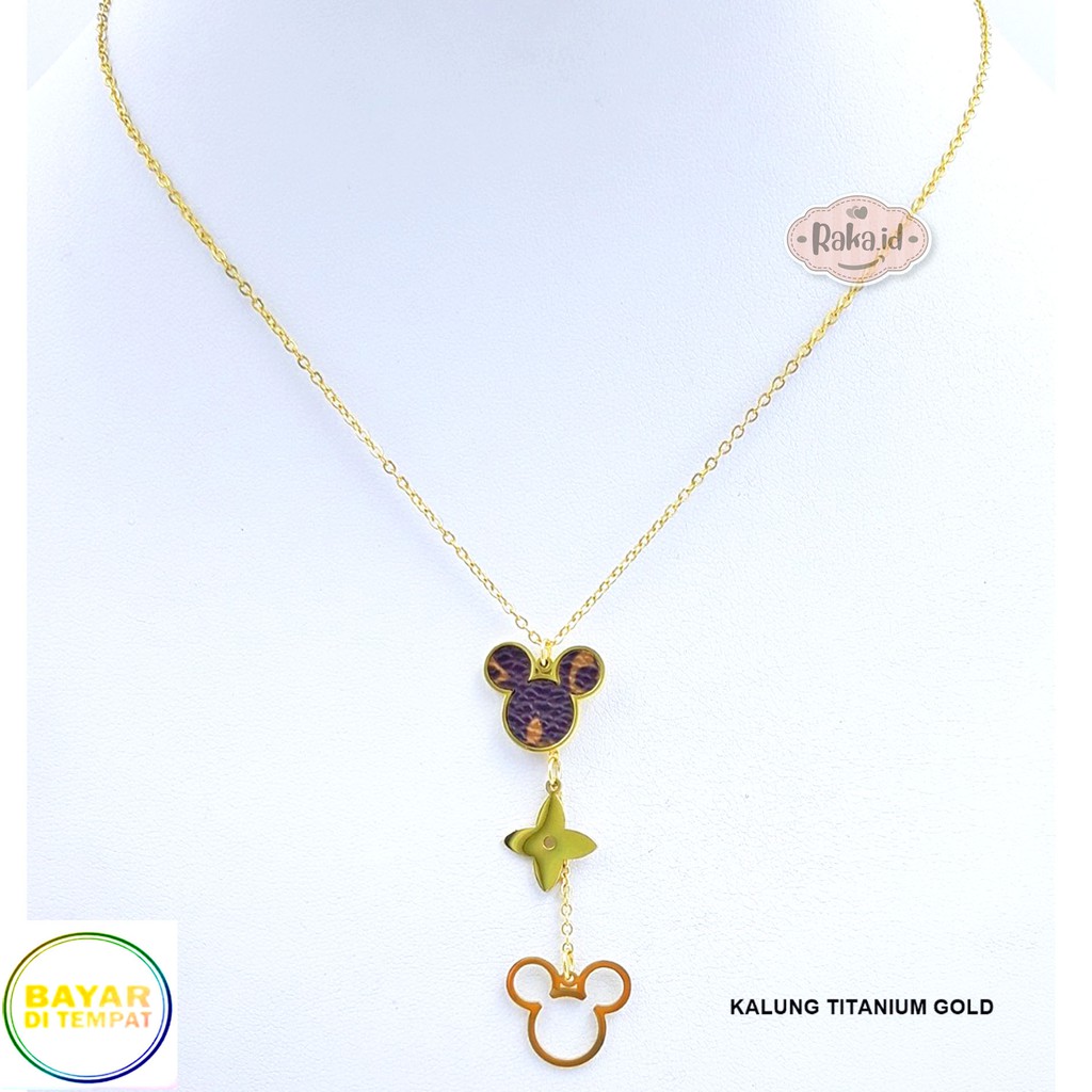 RAKA Acc - Kalung Wanita Kalung Titanium Bandul 2 Mickey Bunga Hitam Perhiasan Cantik Wanita 521