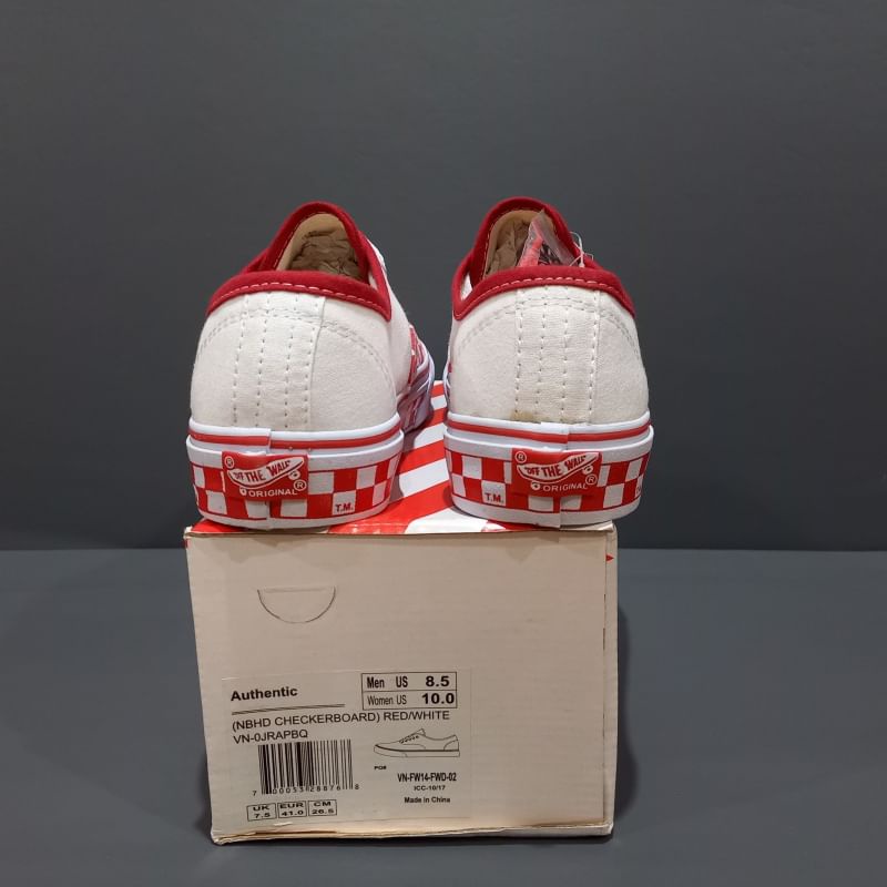 VANS AUTHENTIC NBHD WHITE RED - Sepatu Sneakers Pria Casual Slip On Kanvas ORIGINAL