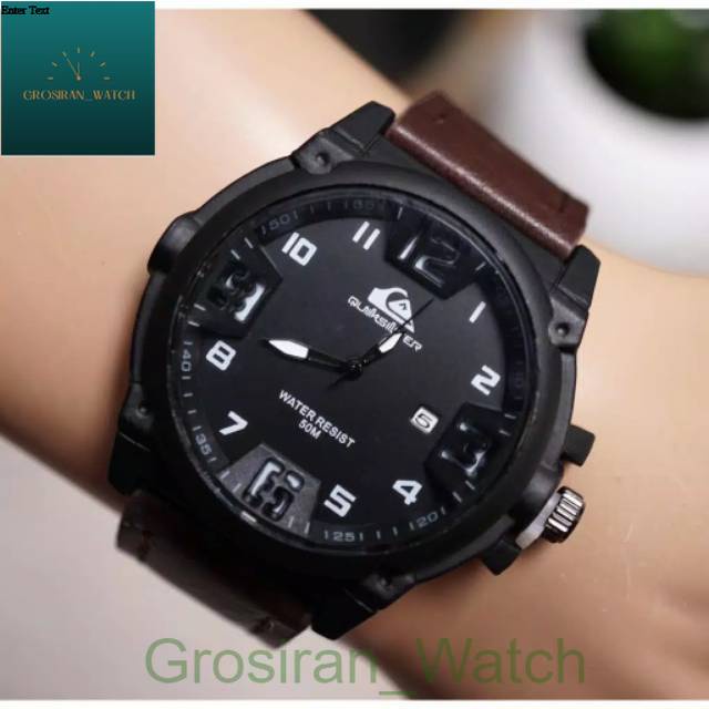 Jam Tangan Pria Sporty Quicksilver Ocean Tanggal Aktiff Strap Kulit [G_W]