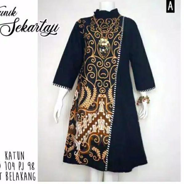 NDL.27Jn22ᵞ– Tunik Sekartaji Tunic Batik Cantik Hitam Sogan Asli Solo Seragam Katun Halus Kantor Ker