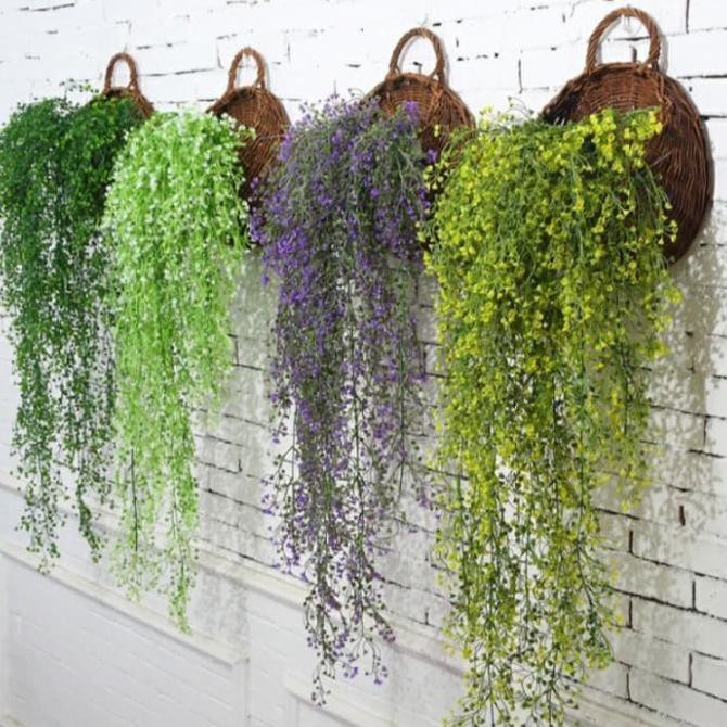 Daun Rambat Kecil Tanaman Rambat Daun Plastik Warna Warni Bunga Dekor - Kuning