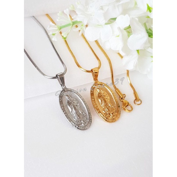 Kalung Rohani Bunda Maria Titanium import Silver Gold Antikarat Fashion Rohani Bunda Maria Ukir impor