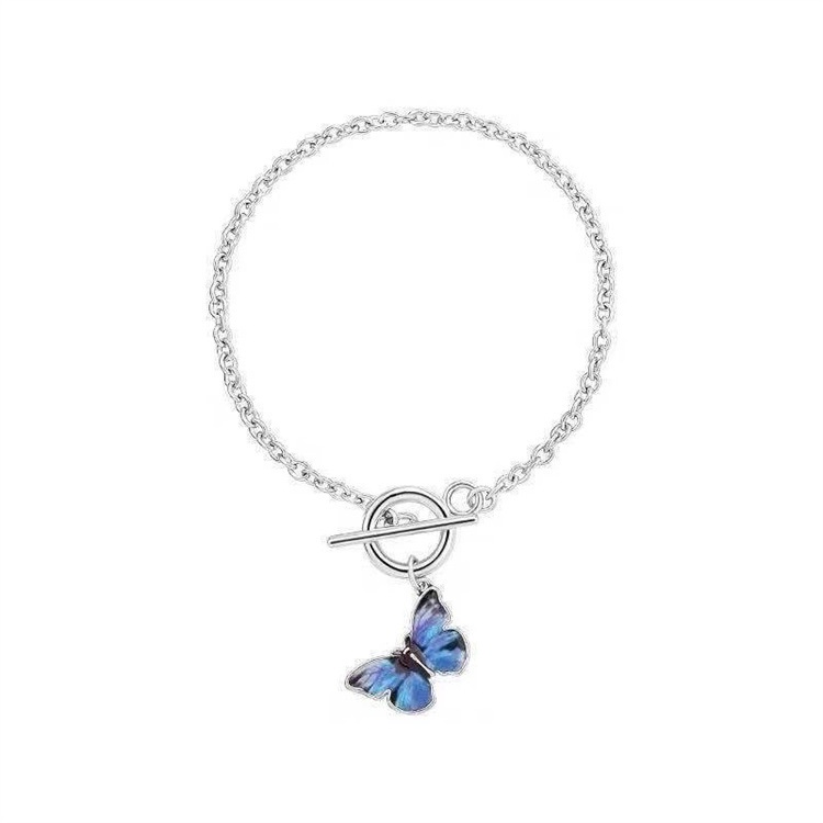 Gelang Buckle Butterfly OT Warna Biru Gaya Simple Untuk Pasangan