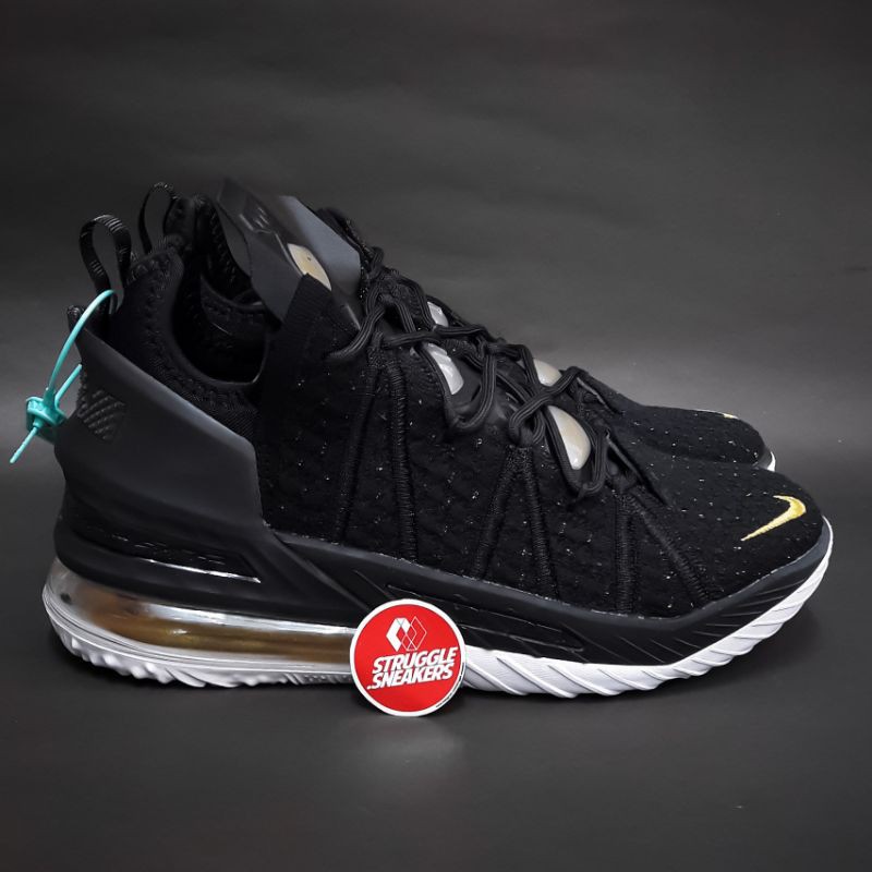 Sepatu Basket Nike Lebron 18 Black White Gold