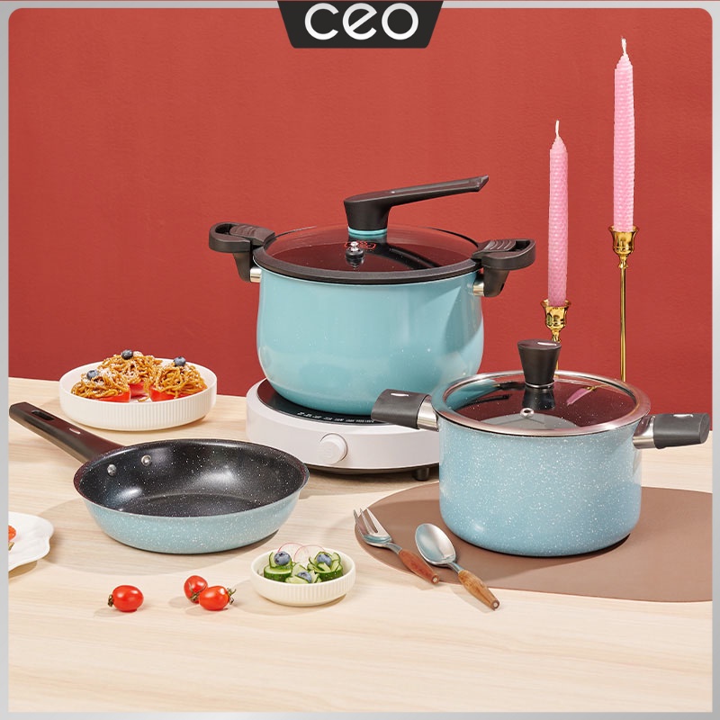 CEO Panci Penggorengan Panci Presto dan Soup Pot Set isi 3 Colorfull Anti Lengket dan Multifungsi