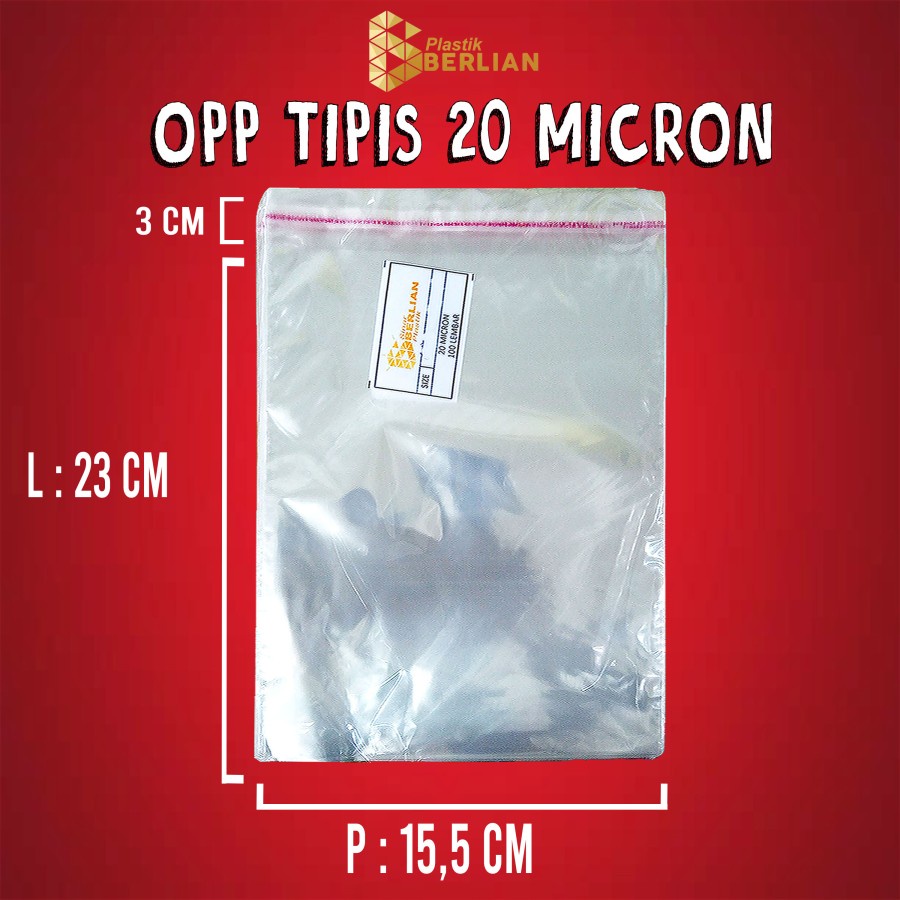 

15,5 x 23 cm Plastik OPP TIPIS (100 lbr) lem/seal