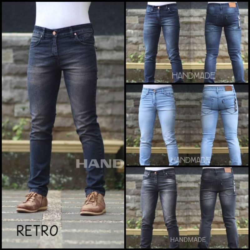 Celana Pria Jeans Bikers Polos Tanpa Sobek