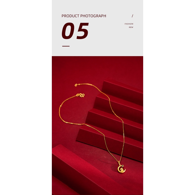 Kalung Rantai Klavikula 24K Desain Bulan Kelinci Kecil Bahan Giok Lembut Untuk Aksesoris Pelajar Perempuan