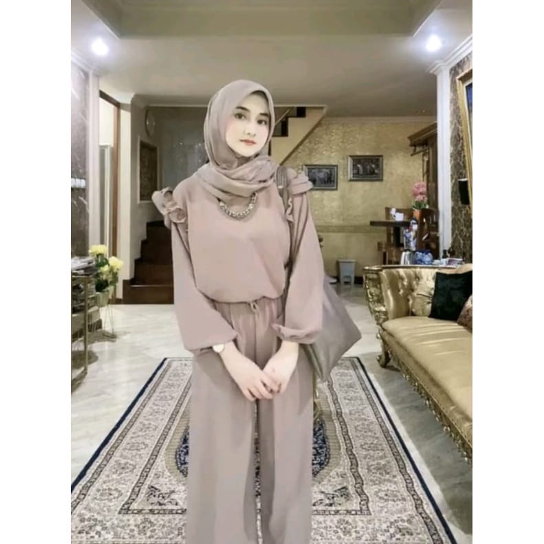 RUBY SET CRINKLE AIRFLOW ORI / SETELAN 2IN1 BAJU SLETING DEPAN DAN CELANA KULOT / SETELAN WANITA VIRAL (BANYAK SIZE)