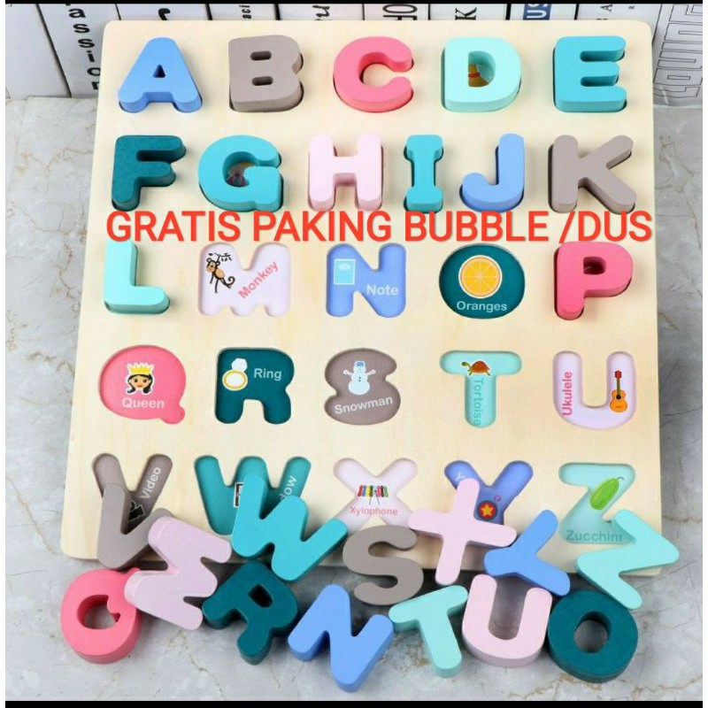 PUZZLE KAYU CHUNKY 3D RAINBOW LETTER / Mainan Puzzle Timbul Pastel Premium