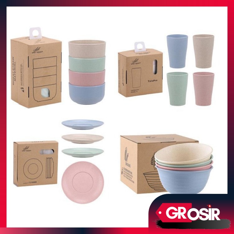 Grosir - H707 Set Piring , Mangkok, Gelas 4 in 1 / Freemir 4 in 1 / Wheat Straw Tableware Dish