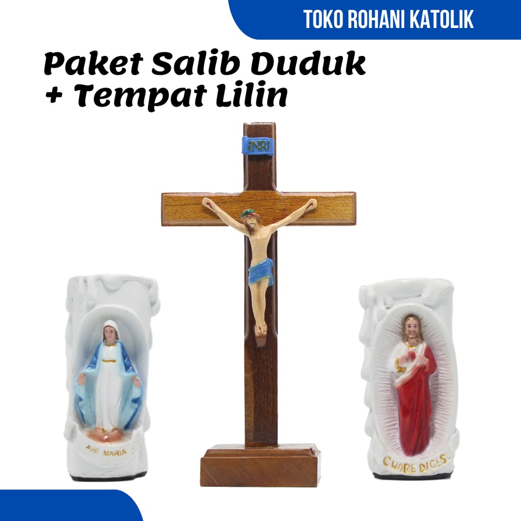 PAKET SALIB DUDUK + TEMAPAT LILIN / SALIB DUDUK KATOLIK / TEMPAT LILIN ROHANI