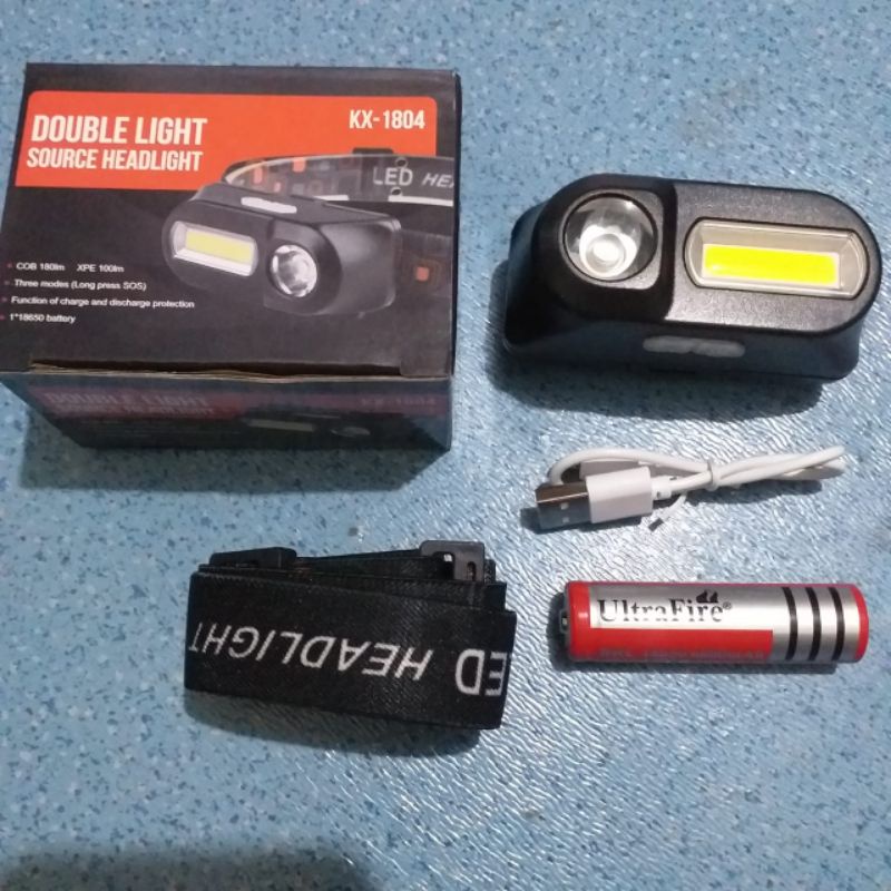 Headlamp Flashlight Headlight Senter Kepala Rechargeable KX 1804 High / senter kepala 2 tombol