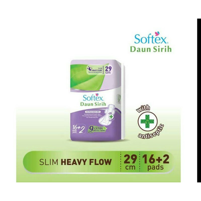 Softex Daun Sirih Pembalut Slim Heavy Flow 29 cm 16+2 pcs