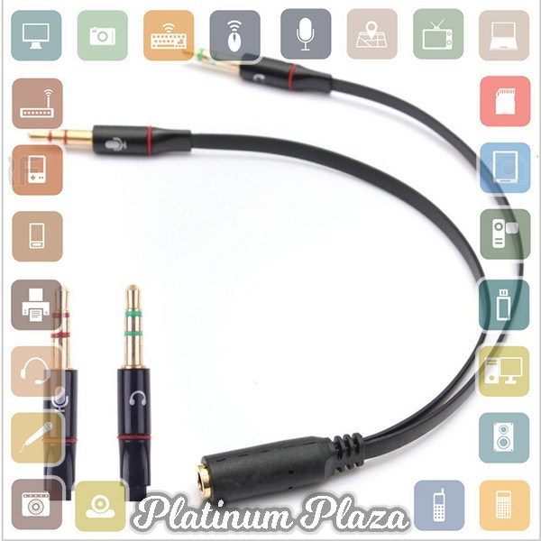 Splitter Audio Jack 3.5mm Female ke Dual 3.5mm Male HiFi (Mic+Hear) - Black`8QNXKW-