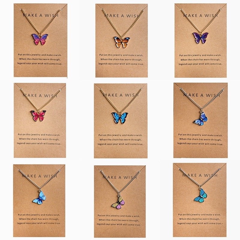 IFYOU Kalung Liontin Butterfly Warna Emas Gaya Korea Untuk Wanita