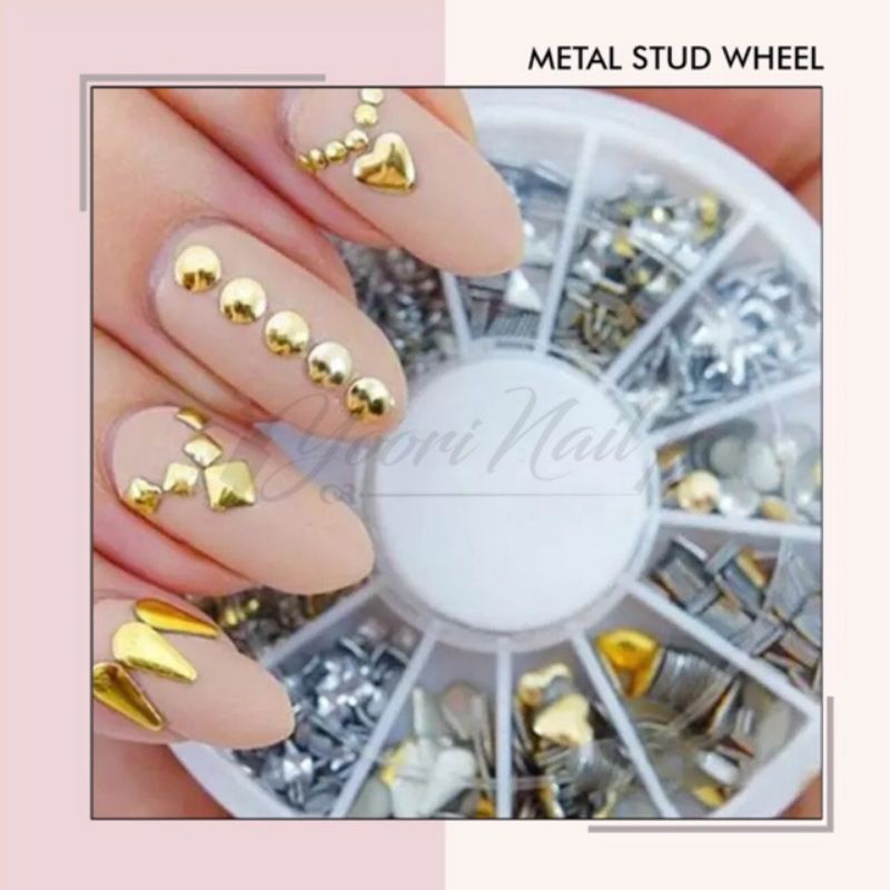 Metal stud wheel nail art studed square heart star circle stud metal