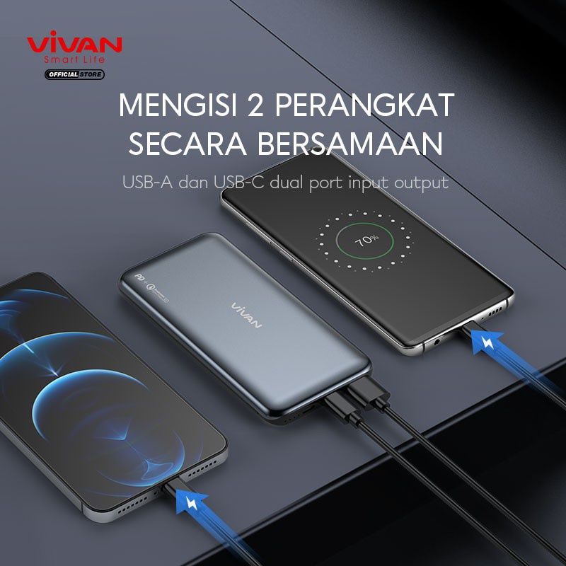 VIVAN VPB-N10 Powerbank 10000mAh 20W Dual Output USB &amp; Type C PD QC  - Garansi Resmi 1 Tahun