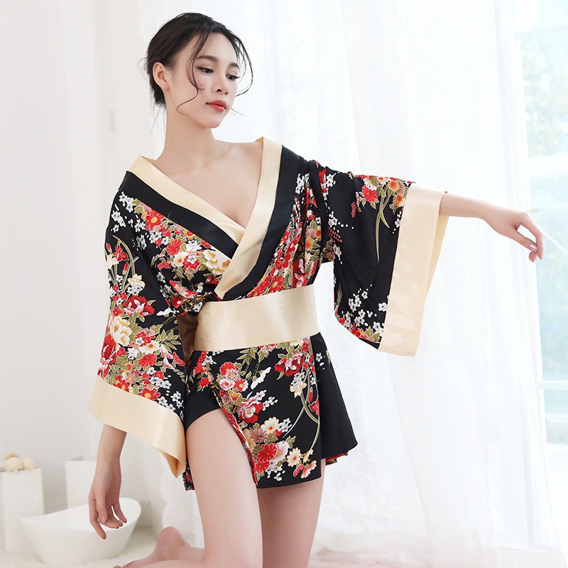 Kimono Wanita Jepang Sakura Satin Baju Tidur Sexy cosplay Lingerie A398-1