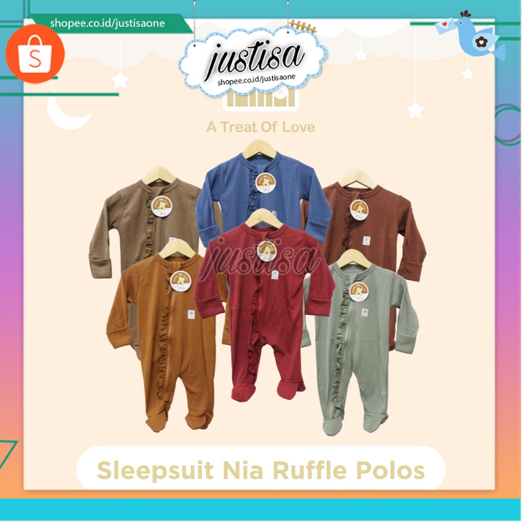Promo !! Jumper Sleepsuit Bayi Polos/Sleepsuit Nia Ruffle Warna Polos/Jumper Bayi