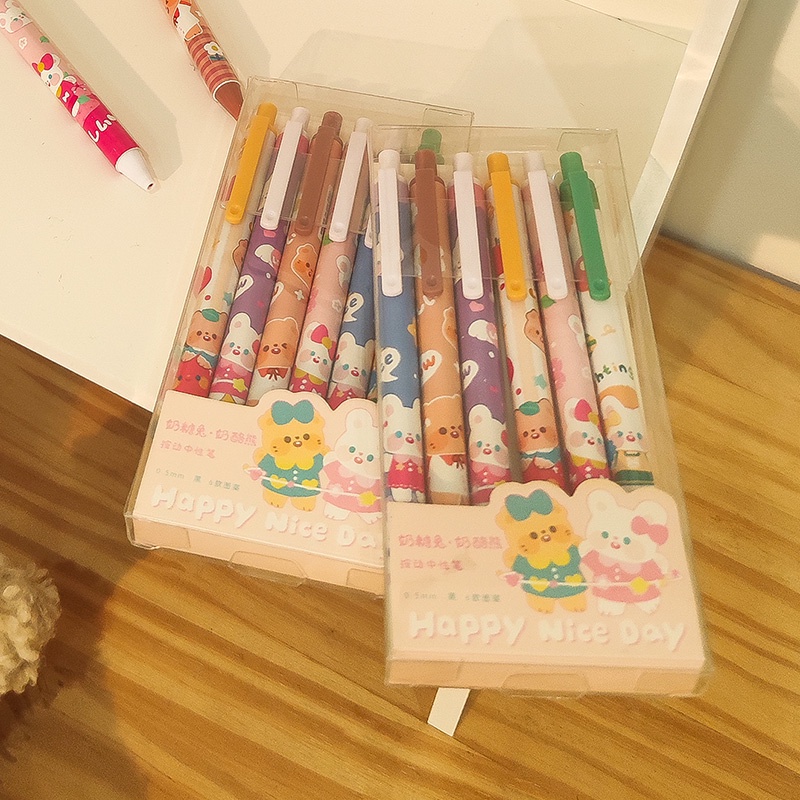 6pcs Pulpen Tinta Hitam 0.5mm Bentuk Kartun Beruang Jepang