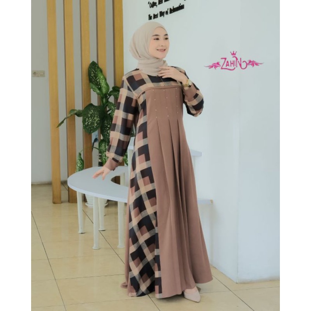 GAMIS CASUAL GAMIS MOTIF KOTAK ELIZA DRESS ORI ZAHIN