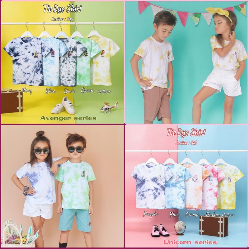 NFR✨TIE DYE SHIRT Baju Atasan Anak Laki-Laki Perempuan Superhero Avenger Unicorn 1-10thn