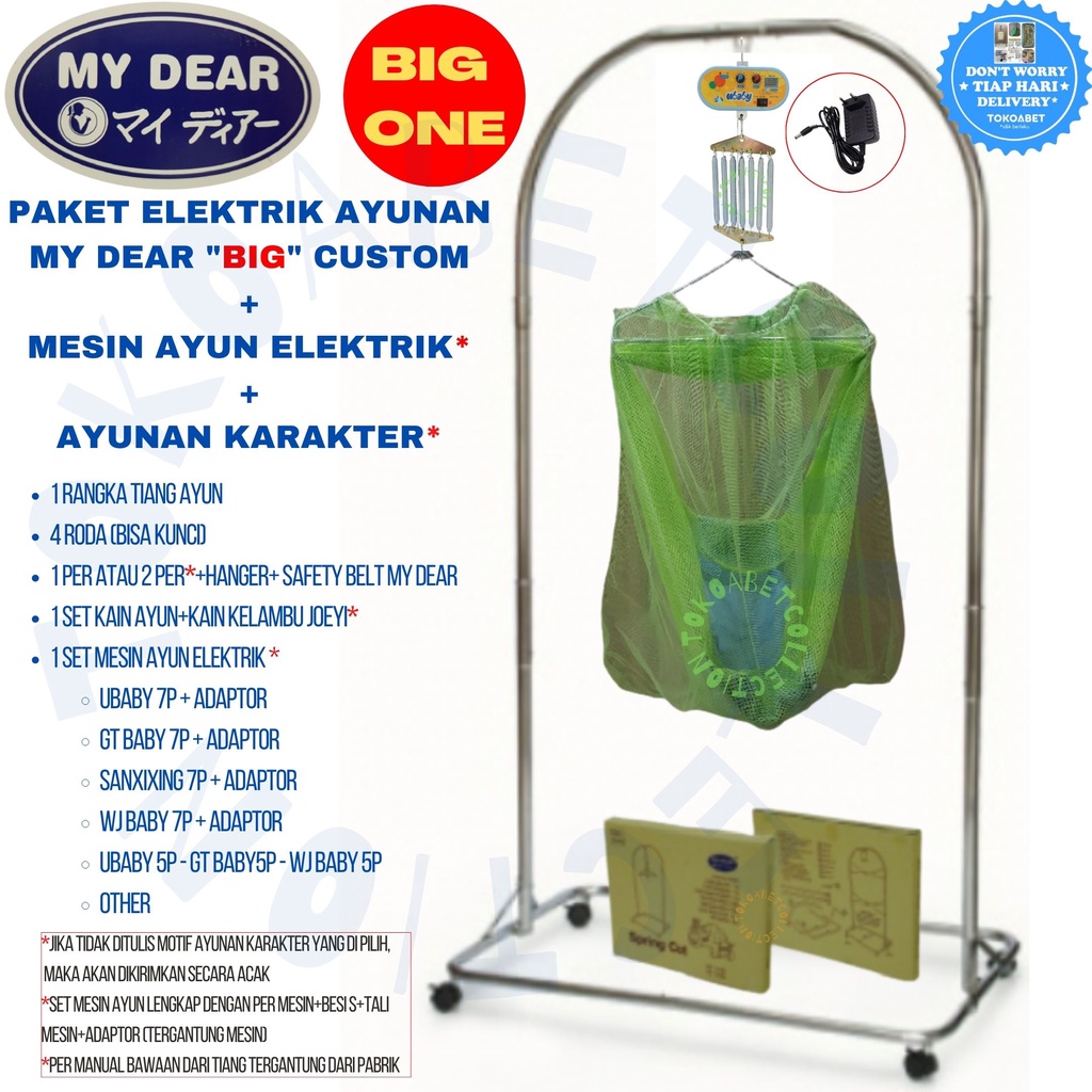 Paket Tiang Ayunan Elektrik Portable GT BABY WJ BABY Tiang MY DEAR Chrome Stainless BIG ONE SIZE JUMBO dengan VARIANS KAIN KELAMBU AYUNAN TOKOABET