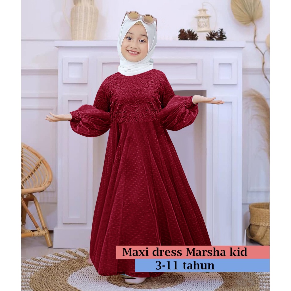 MAXI DRESS TERBARU PROMO MARSHA KID 3-11 TAHUN GAMIS ANAK BROKAT TILE DOT PREMIUM GOOD QUALITY