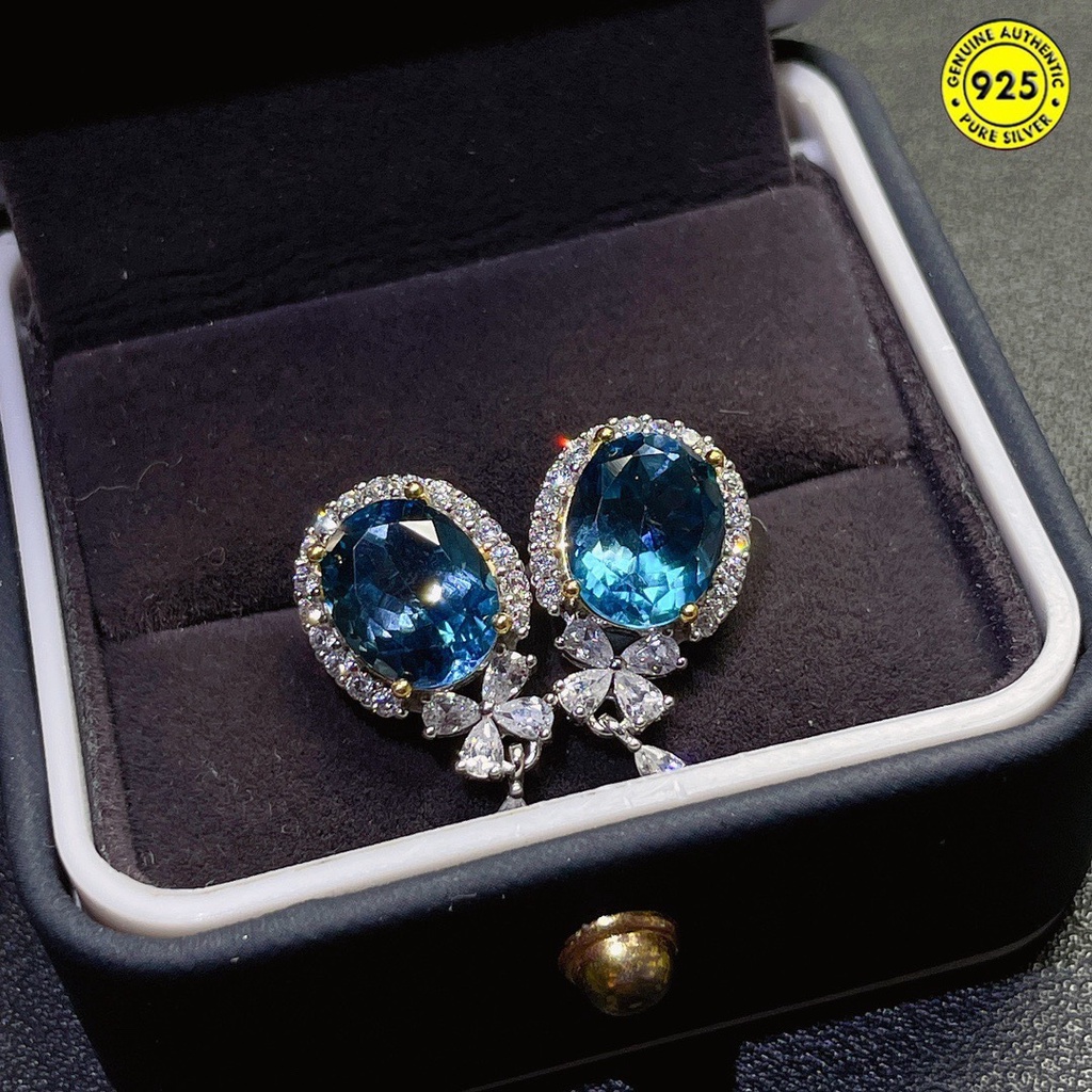 Anting Tusuk Batu Topaz Aquamarine Biru Natural Untuk Wanita