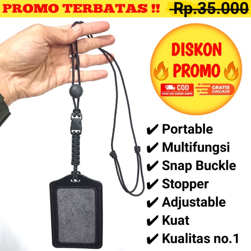 

ID Card Lanyard Name Tag Kartu Tanda Pengenal Paracord Original 2mm Bonus Holder Kulit