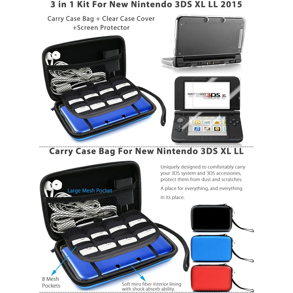 Tas Jernih + 2pcs Pelindung Layar Untuk Nintendo 3ds Xl Ll 2015