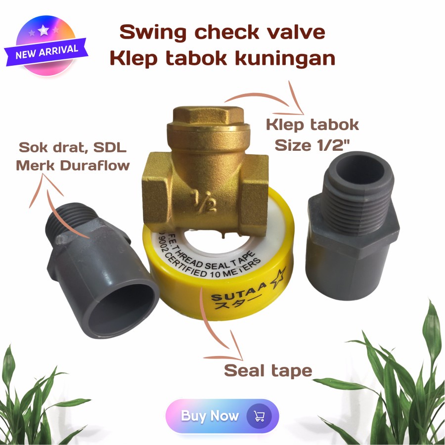 Jual Klep Tabok Kuningan Check Valve Brass Ada Harga Paket Dengan Sok Drat Pvc