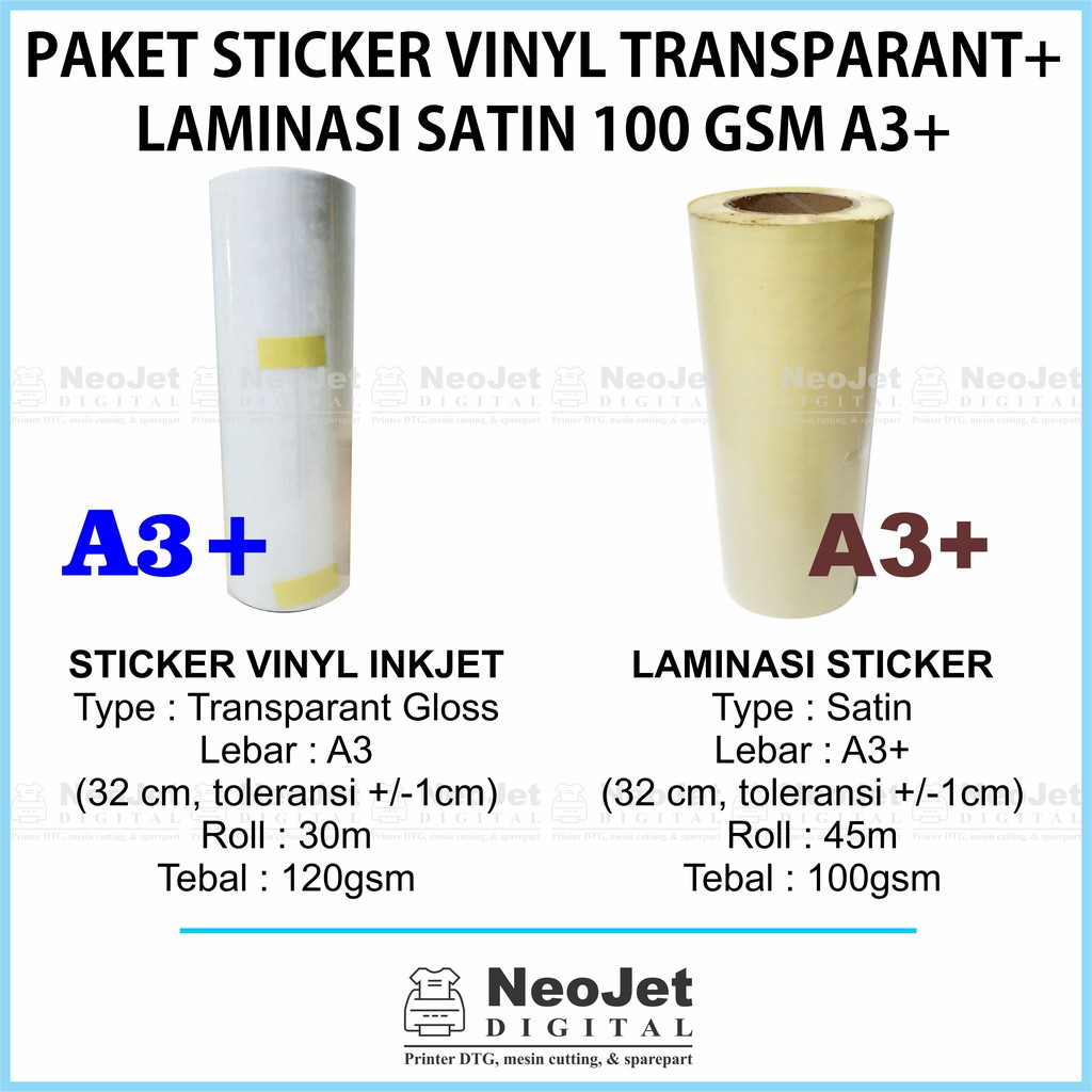 

Paket Sticker Stiker Vinyl Inkjet Transparan Laminasi Satin A3+ 100 gsm Murah Transparant Transparen