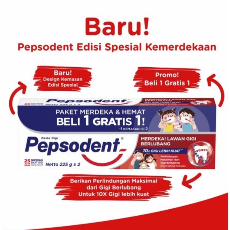 Pepsodent Merdeka 225gr Isi 2 | Pepsodent Ekonomis 225gr isi 2