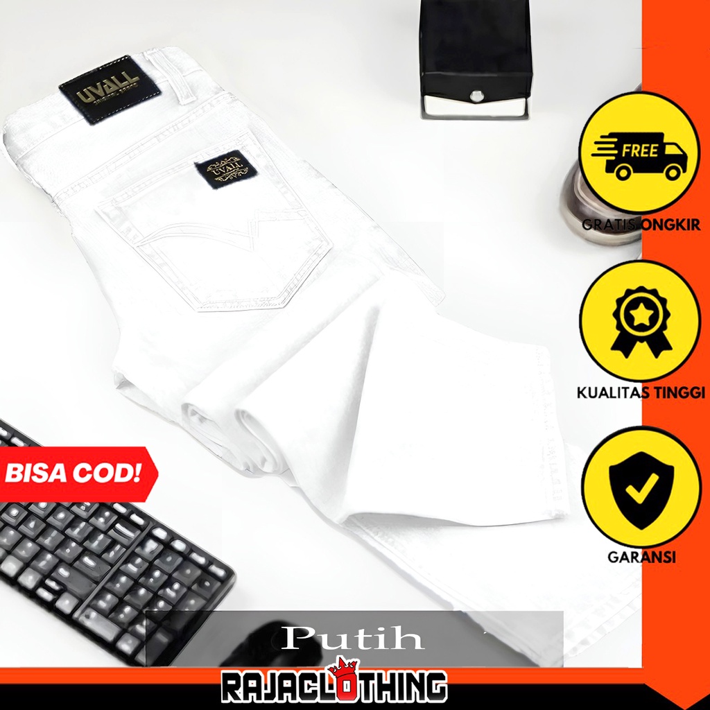 RCL - Celana Jeans Model Standar Regular Uvall Pria - Putih (28-38)