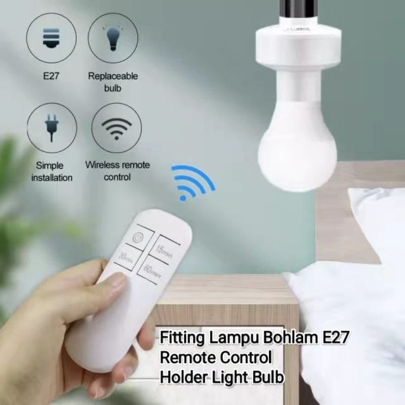 Fitting Lampu Bohlam E27 Remote Control Set Timer Socket Lampu Wireless