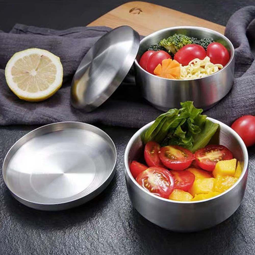 NICKOLAS1 Double Rice Bowl Silver Wadah Korea Dengan Tutup304Stainless Steel Peralatan Dapur Masakan Korea Mixing Bowl