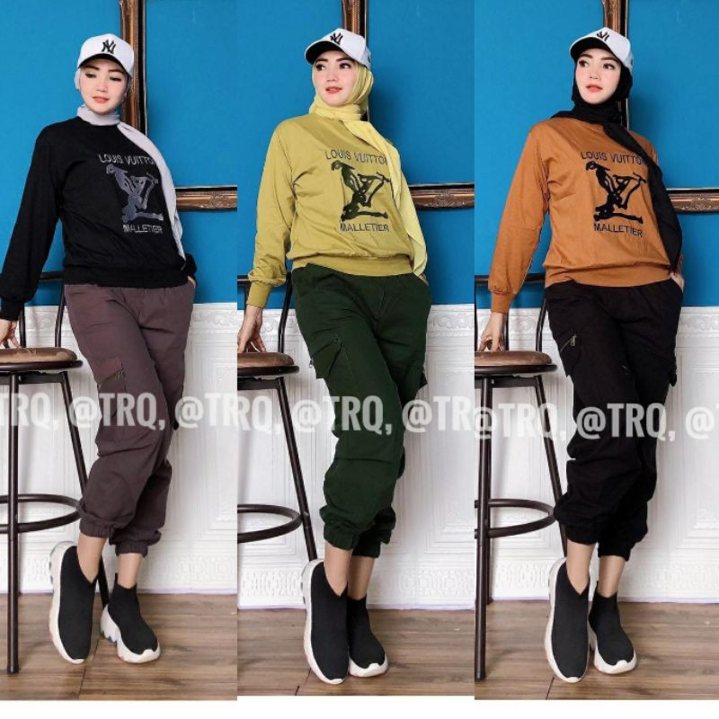 @220, One set jogger import + atasan kaos bordir LUIS VUITTON import , fit to XL